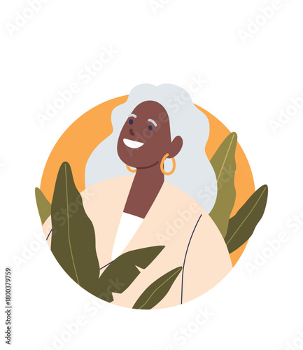 Attractive senior lady in leaves