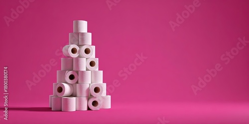Eco-Friendly Minimalist Christmas Card with Toilet Paper Roll Tree on Pink Background