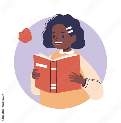 Girl child enjoying reading book