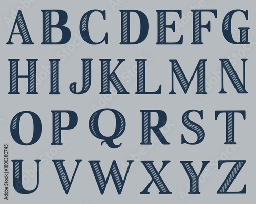 Wide decorative hand-drawn type, capital Latin letters with hatching texture, single outlines, artistic typography design, vintage lettering style, creative text illustration, vector lettering f