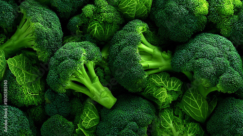 An endless field of fresh broccoli florets filling the entire frame, creating a vibrant green vegetable background that evokes abundance, harvest, and agricultural production.
