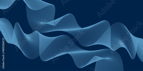 Wave line of flowing particles over dark abstract vector background, smooth curvy shape shining dots fluid array. 3d dots blended mesh, future technology relaxing wallpaper.