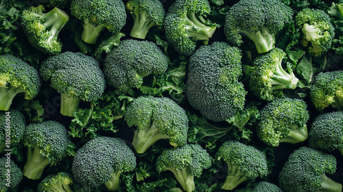 An endless field of fresh broccoli florets filling the entire frame, creating a vibrant green vegetable background that evokes abundance, harvest, and agricultural production.
