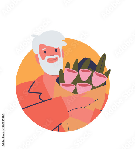 Beloved man holding flower bouquet