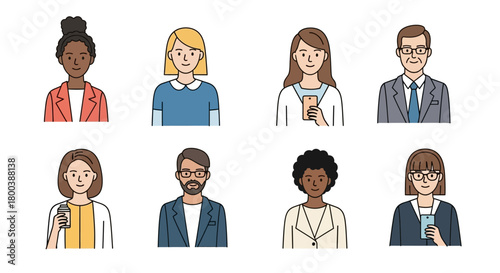 Vector Icons Set of Diverse group of people avatars in professional attire representing diversity and inclusion in the workplace. EPS Editable