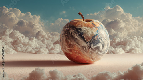 Surreal Apple with Sky and Clouds Inside