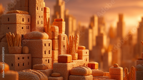 Surreal Bread City at Sunset