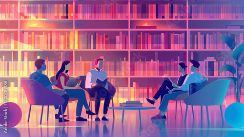 Group Psychology Counseling Session – Modern Colorful Illustration