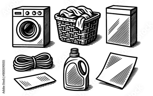 Monochrome household laundry essentials set