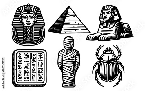 Ancient egyptian symbols in vintage black and white style
