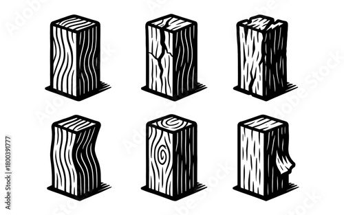 Detailed hand drawn wood texture: set of six unique grunge stumps