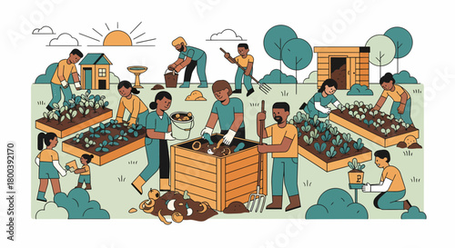 Community Garden Diverse People Working Together In Harmony