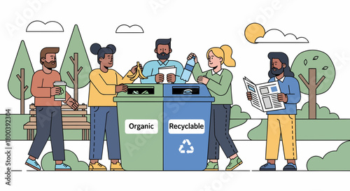 Diverse Community Practicing Proper Waste Sorting And Eco Responsibility