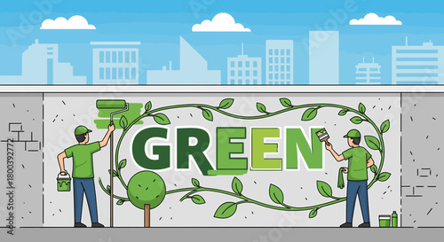 Green Initiative Urban Art with Painters and Nature Integration
