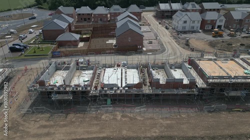 Construction progress of new homes in suburban area during summer day at Miller Homes, in Catterick Garrison, UK.