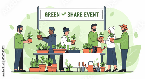 Sharing Greenery Concept With Diverse Group Cultivating Plants