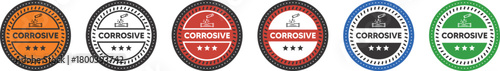 Corrosive Label Set | Vintage Style Hazard Symbol for Packaging, Safety Warnings, and Industrial Compliance