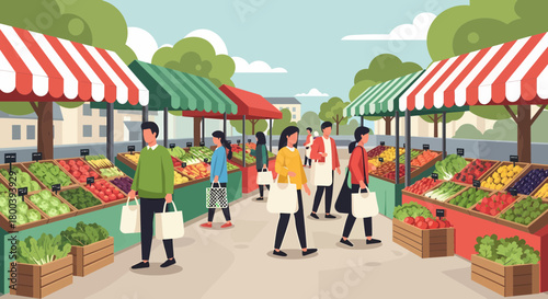 Vibrant Farmers Market Scene With Diverse People and Fresh Produce