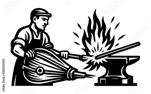 Blacksmith at forge: traditional craft in bold silhouette art