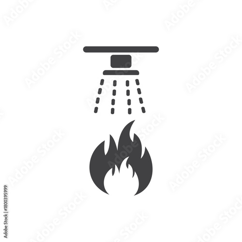 Fire sprinkler vector icon system in action to combat flames during an emergency situation 