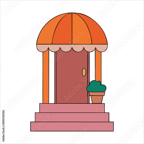 front entrance door with stone steps and porch vector art isolated on white background