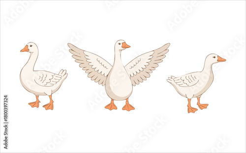 adorable geese characters with various poses and expressions vector art isolated on white background