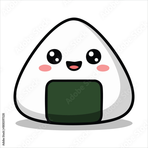 kawaii onigiri rice ball with nori seaweed wrap with happy face vector art isolated on white background