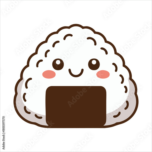 cute Japanese rice triangle with happy face vector art isolated on white background