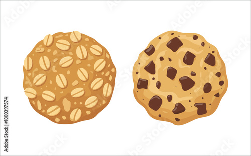 assorted cookies collection with chocolate chips and dragees vector art isolated on white background