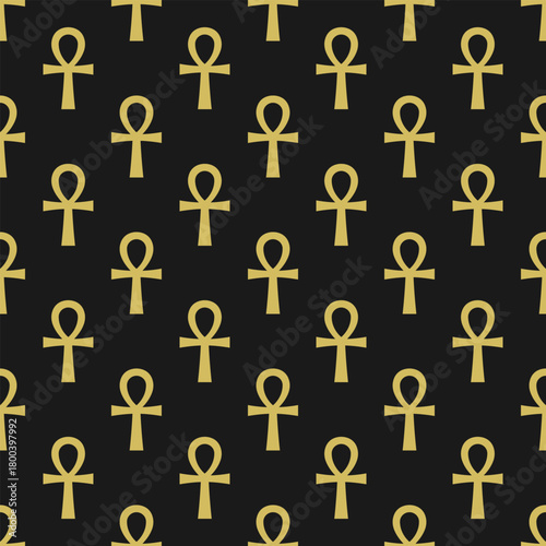 Ankh Egyptian Cross Gold Black Pattern