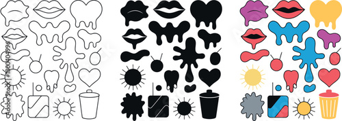 Funky doodle style stickers and emojis for social media content and web design assets