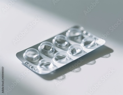 Empty pill blister pack, soft lighting mood, pharmaceutical packaging design copy space