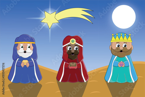 Design of the three wise men on their way to the Nativity scene