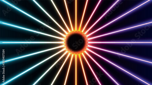 Neon light explosion design on a black background
