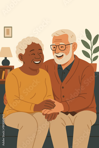 Cinematic footage of a joyful, multiethnic senior couple