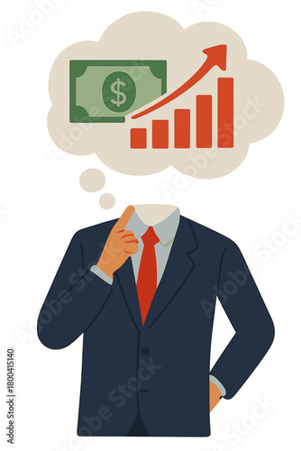 Illustrated collage of a headless money‑making sales manager, focused solely on company profits, set against a white background