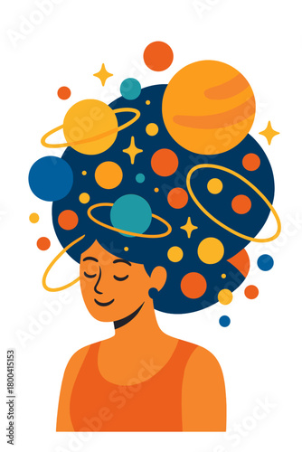 A bright, large, space-themed headpiece adorned with colorful spheres and planets, ideal for quirky party décor or futuristic-themed occasions