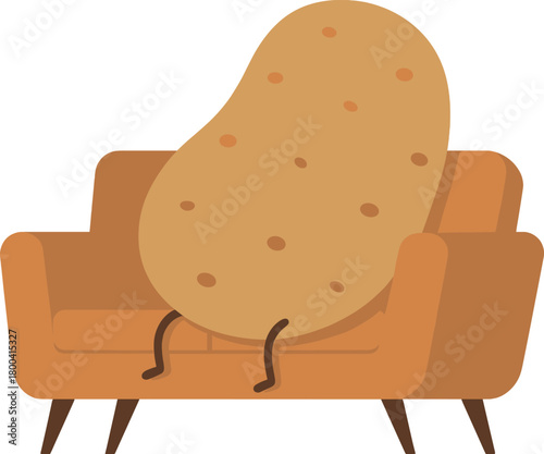 A conceptual illustration of a large potato lounging on a couch to depict the phrase “couch potato
