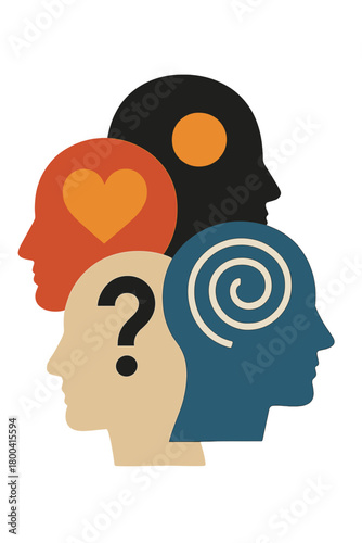 Contemporary photo collage artwork featuring abstract heads and exploring psychological concepts