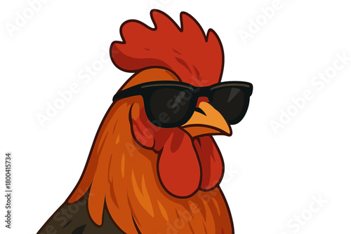 A close‑up of a rooster sporting sunglasses, ideal for farm or animal‑themed designs, a beautiful, simple 4K  image that’s unique