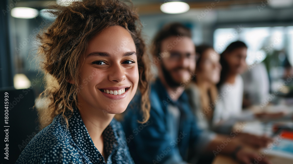 Obraz premium Multiethnic faceless team working in modern trendy office happy young smiling creatives light coworking space defocused background contemporary collaborative environment mille