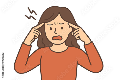 The girl, confused, puts her fingers to her head in reaction to something that shocked her unpleasantly; she feels perplexed and frustrated and dislikes what has been reported