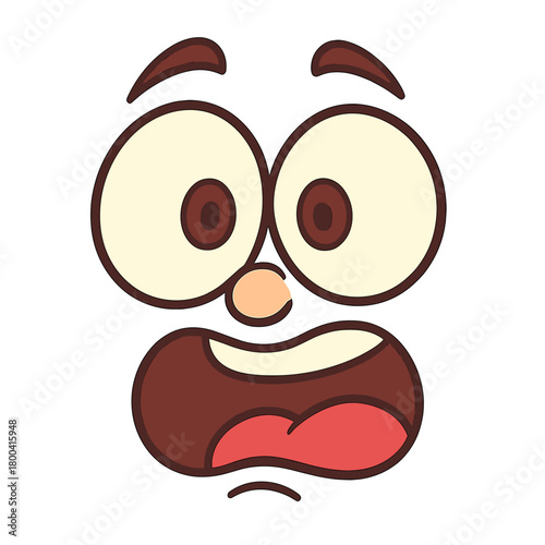 A close-up of an over-the-top cartoonish face with wide eyes, looking comically funny and humorous