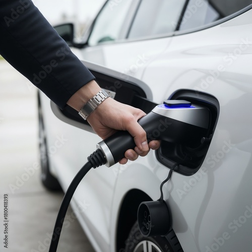 Electric car charging, sustainable mood, modern technology background copy space