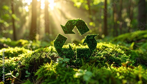 Ecological recycling concept with forest scene, representing sustainability and conservation