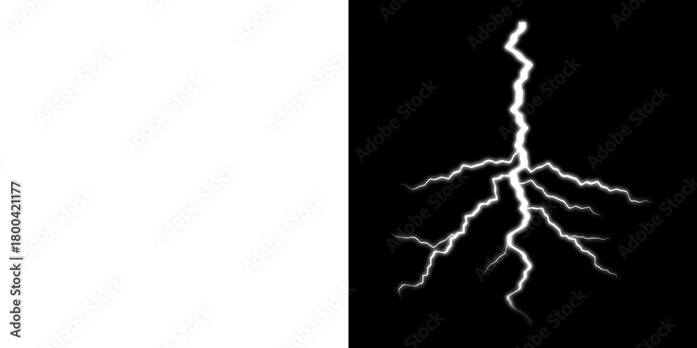 Fototapeta premium White lightning branching burst – transparent and black background versions 