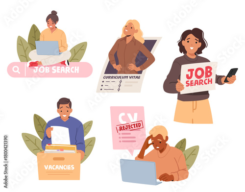 Job search, CV form creation and online application submission with positive and negative answer set