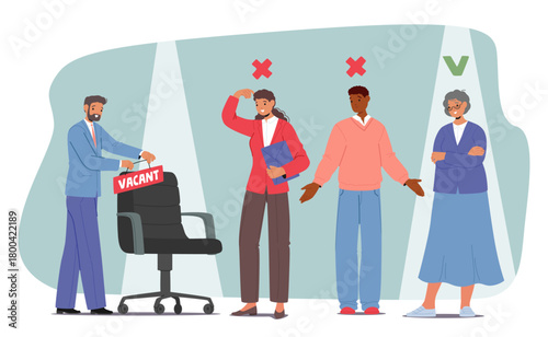 Employer offering vacant place in company only for aged people cartoon vector illustration