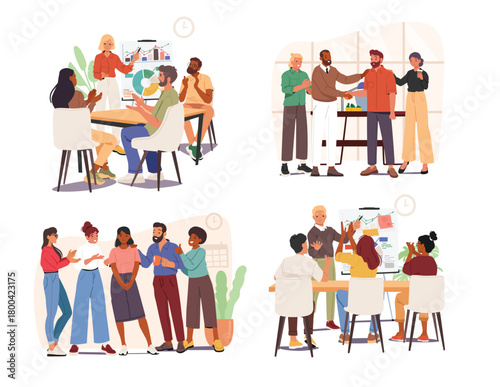 Business team congratulation professionals and colleagues showcasing teambuilding and common spirit