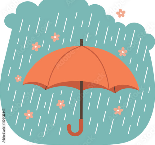 Conceptual backdrop of the spring rainy season: rain pours beneath the umbrella